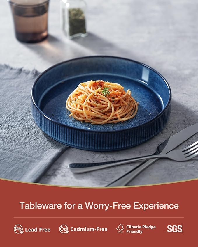 famiware Star 8.25" Pasta Bowls, Large Dinner Bowls Set of 4, Salad Bowl Plates, Shallow Bowls for Eating, Nebulas Blue