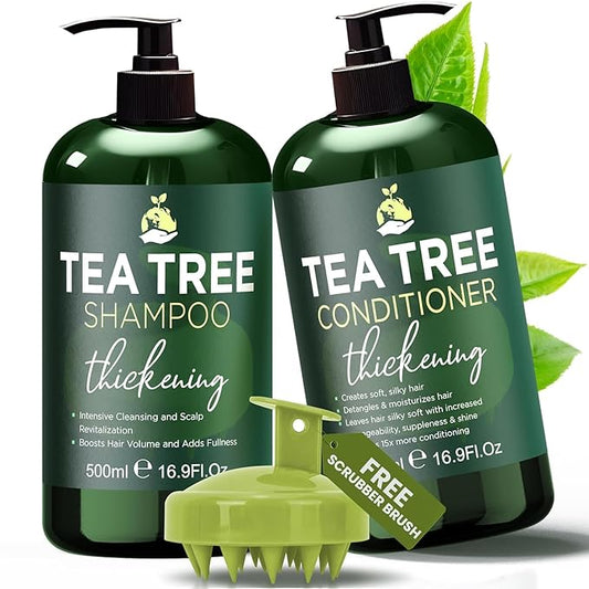 Tea Tree Shampoo & Conditioner Set | Thinning Hair Loss Treatments for Men and Women | Soothes Itchy Scalp & Dandruff | Boosts Hair Growth & Reduces Hair Loss | Sulfate & Paraben Free-BrightBean Baby