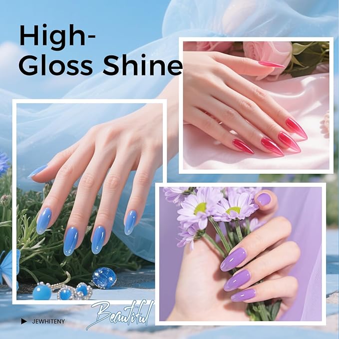 JEWHITENY Poly Nail Gel Kit 14 Colors Purple Nude Grey Black Blue Glitter Tones Starter Kit with UV Lamp Matte & Glossy Top & Base Coat All-in-One Designs DIY At Home-BrightBean Baby