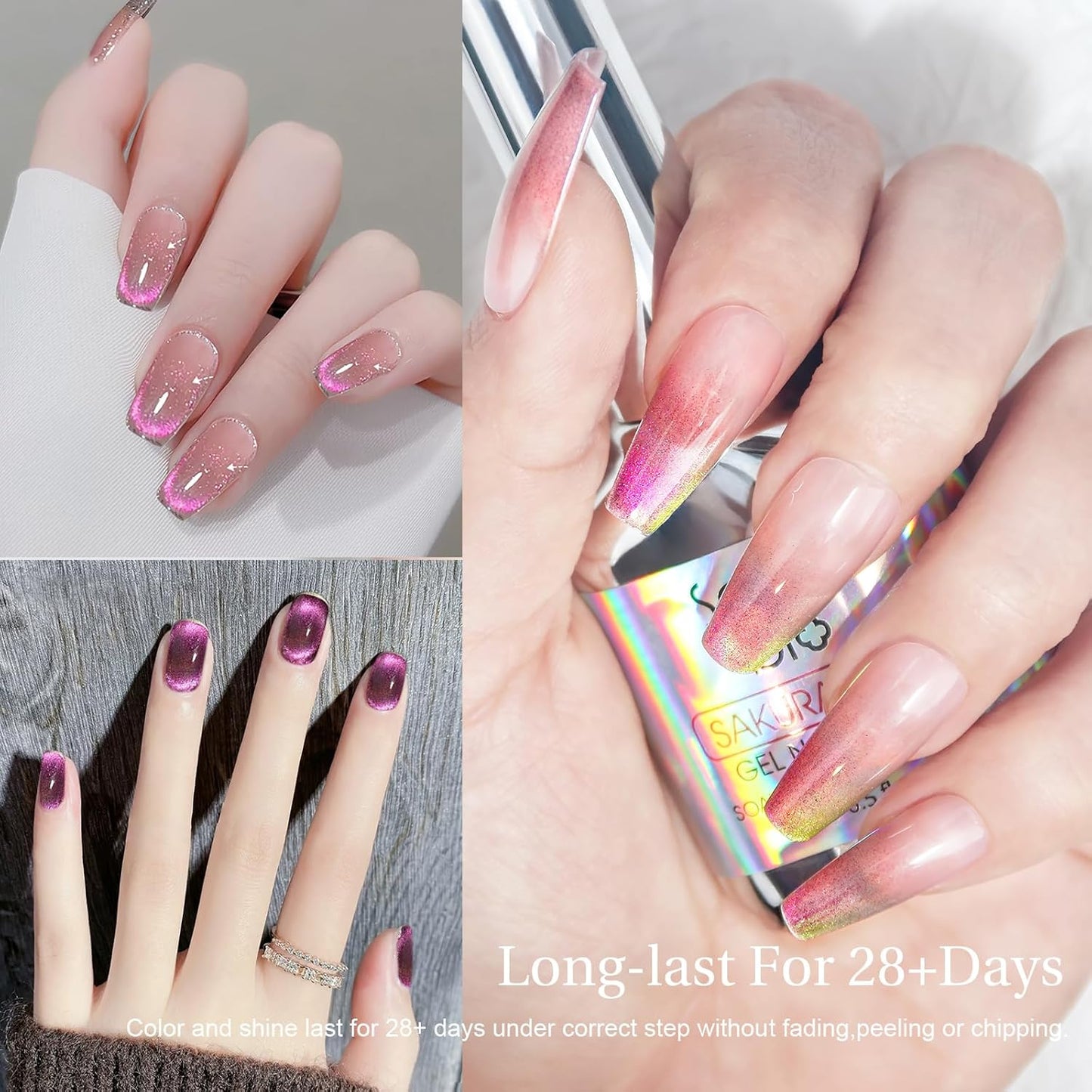 Cat Eye Gel Nail Polish with Magnet Stick, 15ml Glitter Holographic Nail Polish, Magnetic Effect Gel for Home DIY Manicure Gift, Exotic Berry-BrightBean Baby