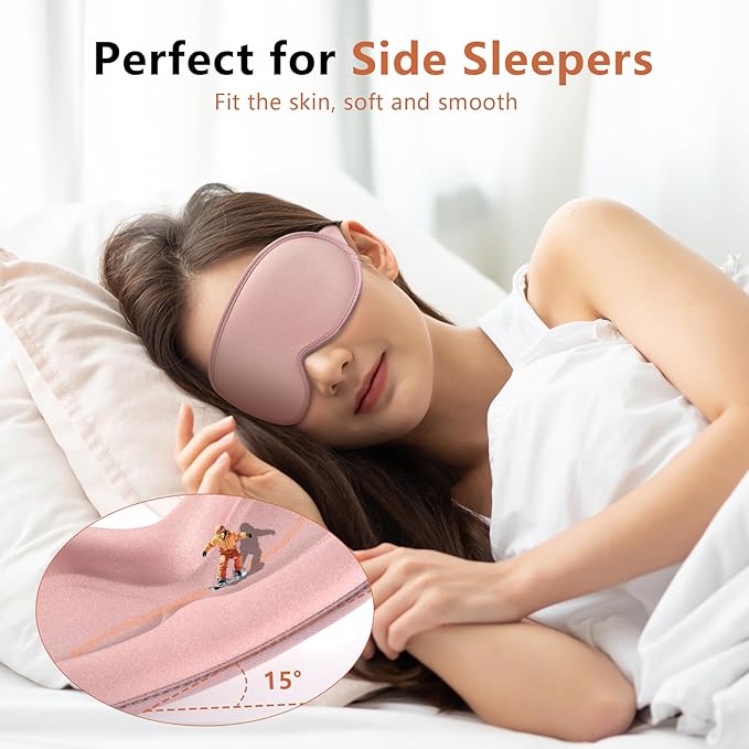 Sleep Mask for Side Sleeper Women Men, Eye Mask for Sleeping Light Blocking, 3D Contoured Cup Sleeping Mask, Soft Breathable Sleep Eye Mask with Adjustable Elastic Strap for Travel Pink-BrightBean Baby