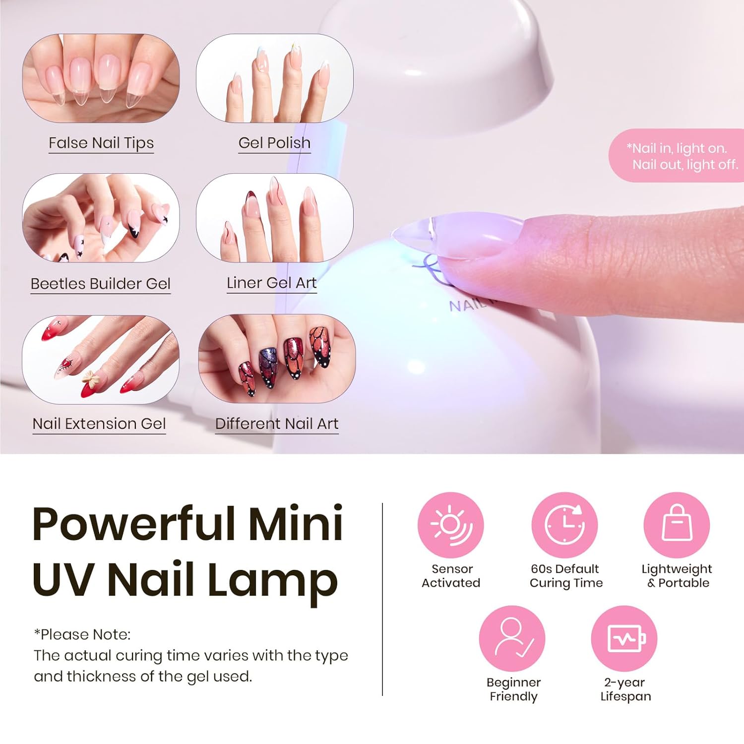 Beetles Tipex Gel Nail Kit, Medium Almond Nail Tips 224 Pcs 16 Sizes Pre-Building Pre-Etched False Nail Tips with Tipex Nail Glue, Mini Nail Lamp Thick Acrylic Nail Set Halloween Nails-BrightBean Baby