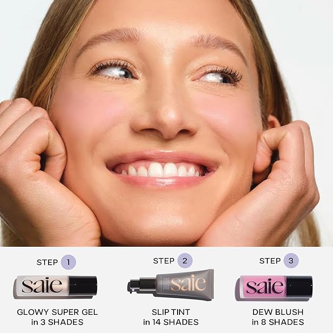 Saie Mini Glowy Super Gel - Hydrating Makeup Primer and Illuminating Glow Serum Enriched with Vitamin C and Squalane Oil - All-Over Liquid Highlighter Makeup for Instant Glass Skin - Roseglow (0.5 oz)-BrightBean Baby