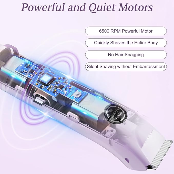 Bikini Trimmer for Women, 4 in 1 Wet/Dry Electric Razors for Women - Dual Head, Painless Rechargeable Portable Womens Razors for Shaving Set for Face, Nose, Eyebrows, Armpits, Bikini Area (Purple)-BrightBean Baby