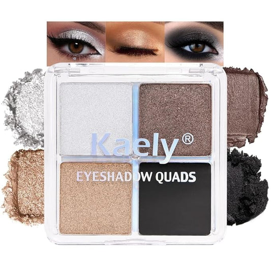 4 Colors Dark Brown Gold Silver Black Eye Shadow Powder Palette Makeup, Neutral Matte Shimmer Cream Quads Eyeshadow Palette for Women Highly Pigmented Waterproof, paleta de sombras de ojos 04-BrightBean Baby