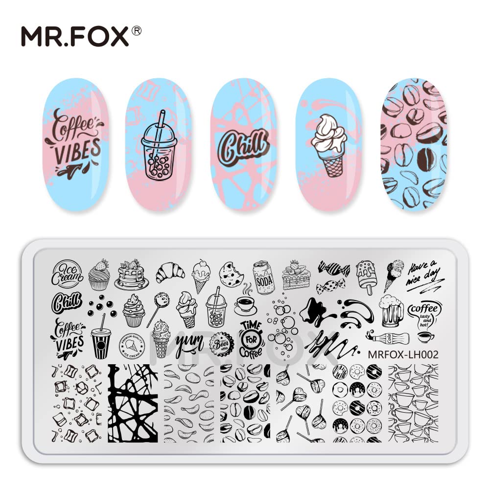 5PCS Nail Stamping Plates, Panda Teddy Bear Butterfly Coffee Pattern Stainless Steel Stencil, DIY Nail Art Template Tools-BrightBean Baby