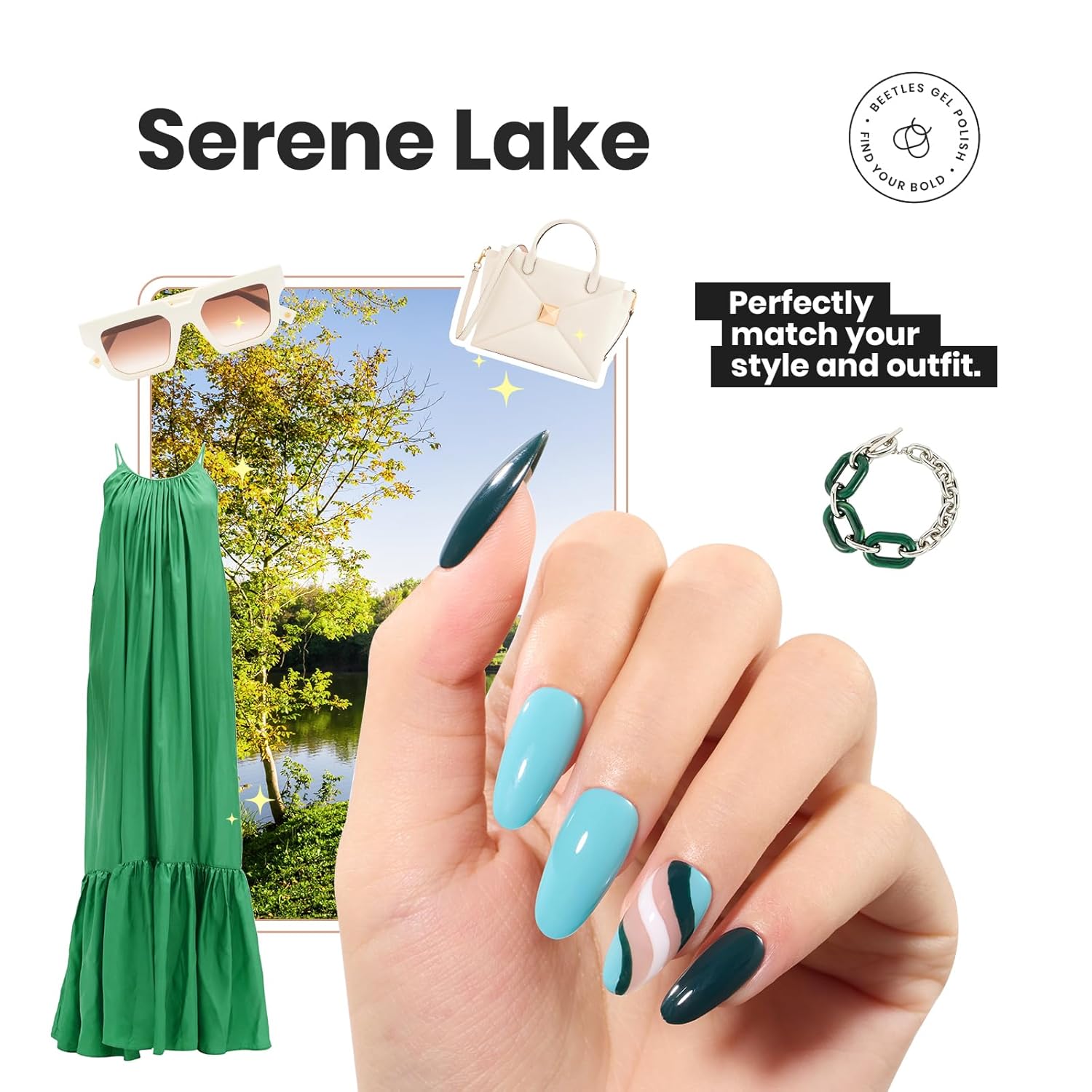 Beetles Green Nail Polish Set P181, 6 Colors Blue White Nail Polish Set, Green Collection Quick Dry Long Lasting Manicure Patricks Day DIY Nail Art Salon Home Gift For Women-BrightBean Baby