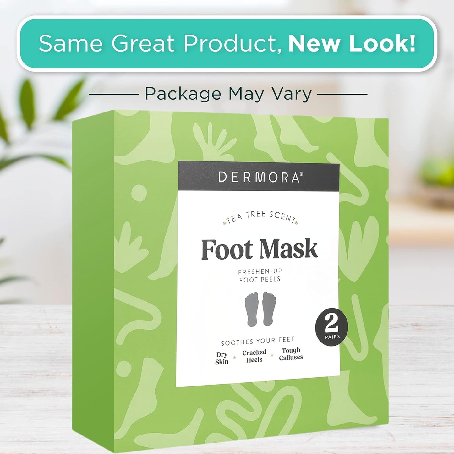DERMORA Foot Peel Mask | Skin Exfoliating Foot Masks | Dry, Cracked Feet, Callus, Dead Skin Remover | Baby Soft Feet, Tea Tree Scent | Pack of 2 | Regular-BrightBean Baby