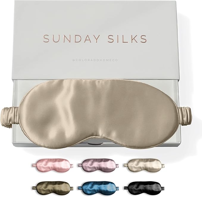 SUNDAYSILKS™ Exclusive Mulberry Silk Sleep Mask | Soft Eye Covers, Blackout Sleeping Mask for Women & Men | Silk Eye Mask for Sleep, Travel, and Relaxation | Antifaz para Dormir [Nude Champagne]-BrightBean Baby