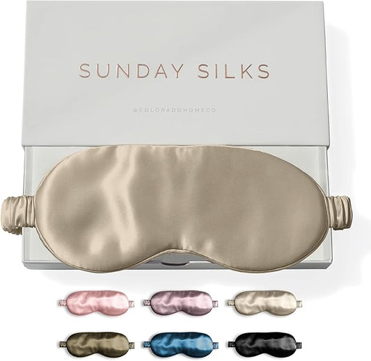 SUNDAYSILKS™ Exclusive Mulberry Silk Sleep Mask | Soft Eye Covers, Blackout Sleeping Mask for Women & Men | Silk Eye Mask for Sleep, Travel, and Relaxation | Antifaz para Dormir [Nude Champagne]-BrightBean Baby