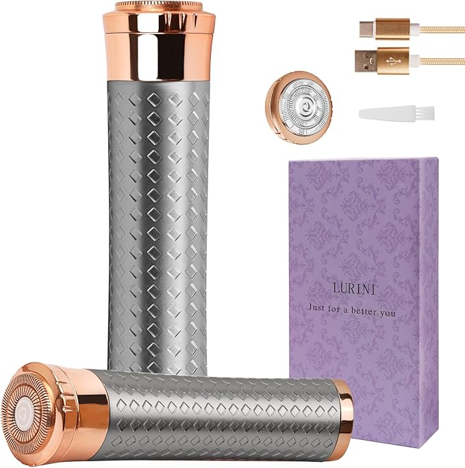 Facial Hair Remover for Women, Painless Rechargeable Hair Removal Device, Comes with 2 Replacement Heads, Portable Electric Shaver/Razors for Face, chin, upper lip, arms and peach fuzz (Silver)-BrightBean Baby