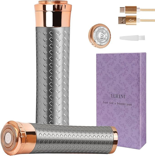 Facial Hair Remover for Women, Painless Rechargeable Hair Removal Device, Comes with 2 Replacement Heads, Portable Electric Shaver/Razors for Face, chin, upper lip, arms and peach fuzz (Silver)-BrightBean Baby