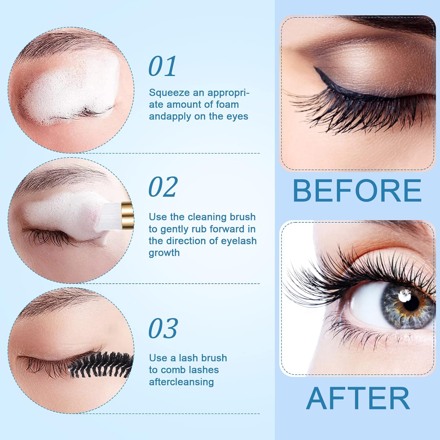 Homicozy 40 Pcs Lash Shampoo Bottle Brushes & Dispensers Set - 10 Pcs Lash Brushes, Tubes & Aftercare Bag for Clients, Women, Girls (Black)-BrightBean Baby