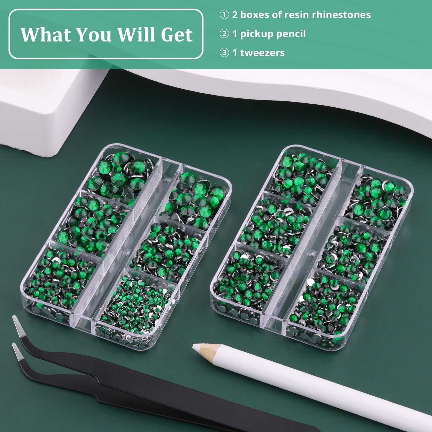 Resin Rhinestones for Crafting, 2 Boxeses Dark Green Multi Sizes Flatback Bedazzling Crystals for Crafts Nail Art Deco, Non Hotfix Gems Charms for Tumbler Shoes Clothing Fabric Face Makeup-BrightBean Baby