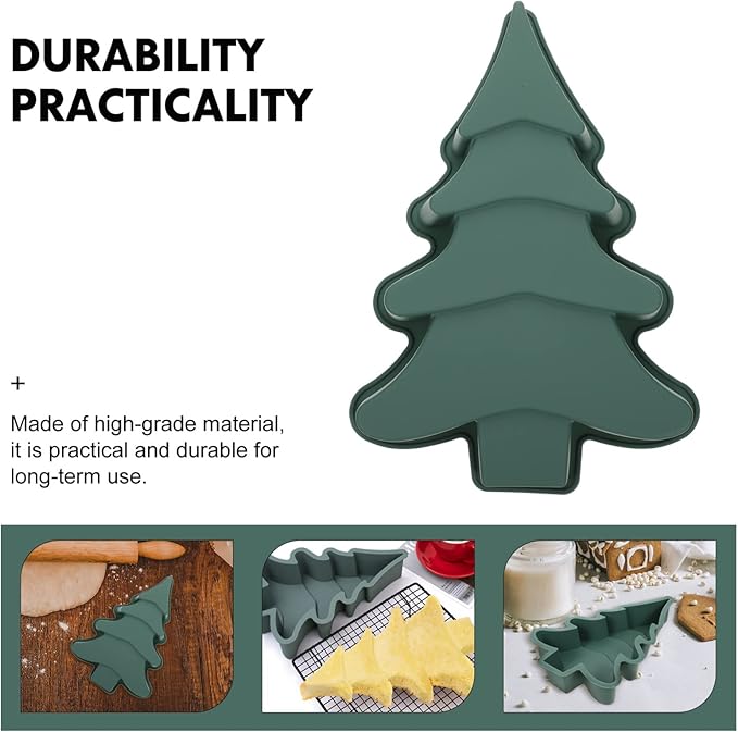 Operitacx Christmas Tree Cake Mold, Non-Stick Christmas Tree Cake Pan Silicone Mold for Cake, Baking Mold for Cake Candy Xmas Holiday Baking Supplies (8.2x10.6inch)