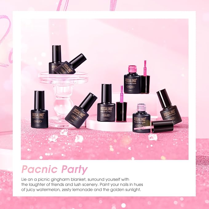 ROSALIND Pink Gel Polish, 8 Colors Hot Pink Light Pink Neon Pink Gel Nail Polish Set Pink Shades Pink Valentine Gel Polish Collection Nail Art Gift DIY at Home-BrightBean Baby