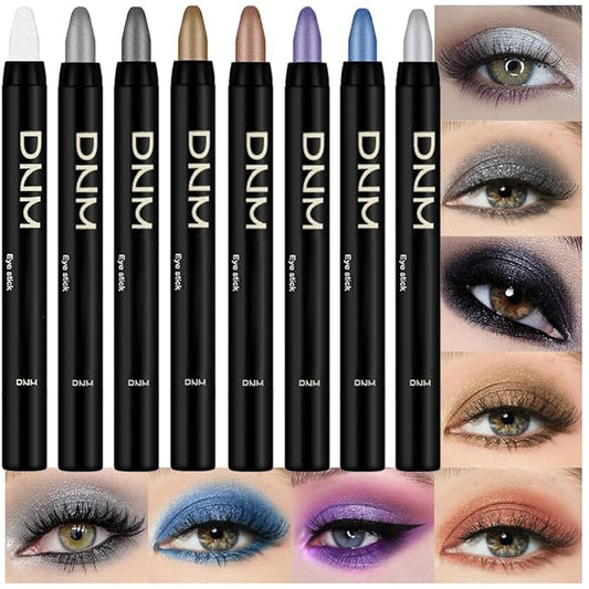 Kaely 8Pcs Cream Eyeshadow Stick Set, Pearl White Black Gray Khaki Royal Blue Vioiet Purple Silver, Shimmer Eyeliner Pencil Eye Shadow Sticks Palette Makeup for Older Women, sombras para ojos 01-BrightBean Baby