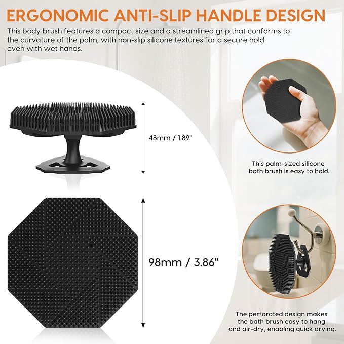 Soft Silicone Body Scrubber Brush, Non-Slip Handheld Cleansing Brush, Rich Foam, Deep Exfoliation, Brightening Skin, Comfortable Massage, for All Skin Types, Men and Women (Black)-BrightBean Baby