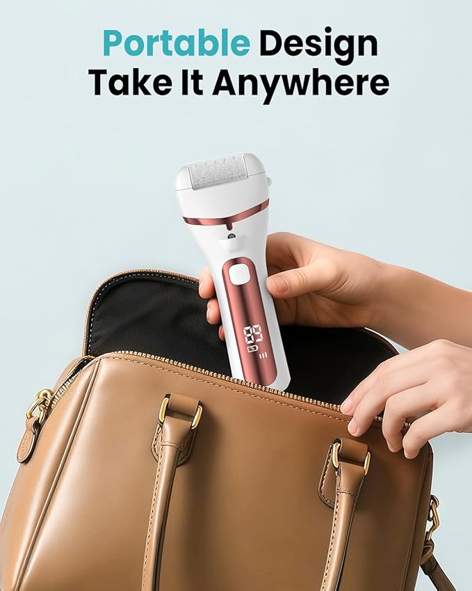 PUBOO Foot Callus Remover Electric 10000 RPM 3-Speed IPX7 Rechargeable Pedicure Kit for Hard Skin Women & Men. Portable Multi-Roller File Grinder Sander Scrubber with LED Display for Wet & Dry Feet-BrightBean Baby