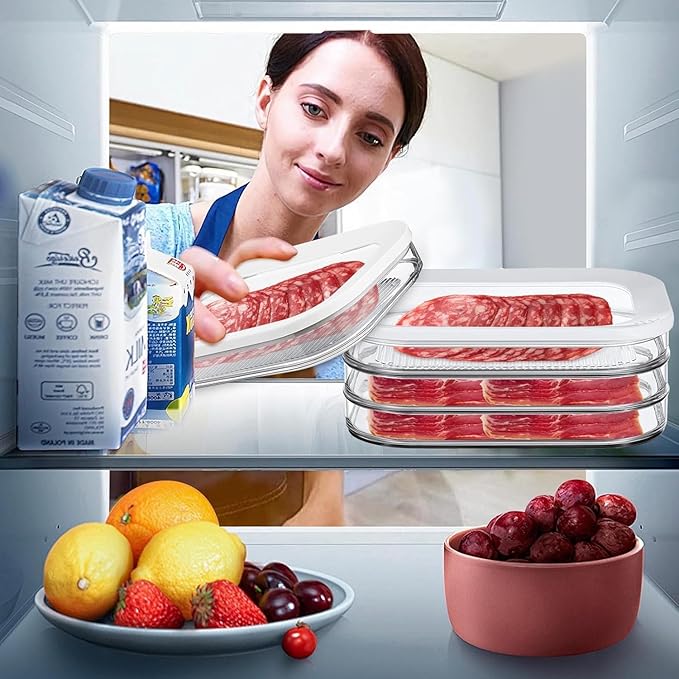 Deli Meat Container for Fridge, Stackable Lunch Meat Container for Refrigerator, Transparent Deli Meats Containers with Lid for Cold Cuts,Salami, Meal Prep Containers, BPA Free, 3pcs