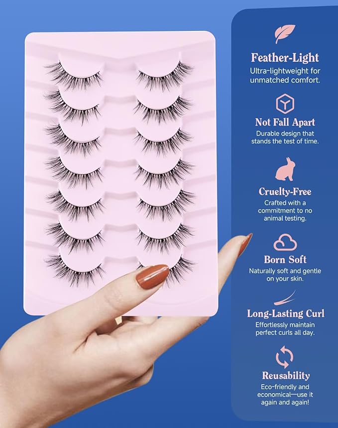 Cat eye Lashes Natural Wispy Lashes Everyday Natural Look Flared Eyelashes False Eye Lashes Soft Fluffy Lashes False Eyelashes 7 Pairs D93-BrightBean Baby