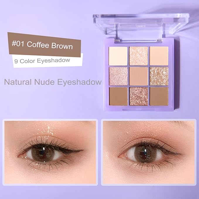 Violet Fairy 9 Color Eyeshadow Palette, Warm Neutrals (01)-BrightBean Baby