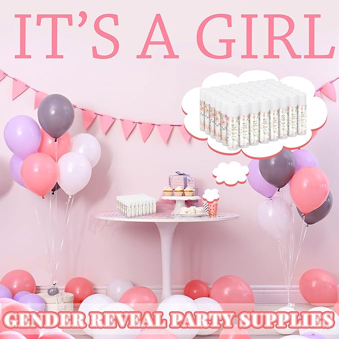 50 Pack Floral Baby Shower Lip Balm Party Supplies Bulk for Girls Guests It's a Girl Baby Shower Gifts Gender Reveal Favors Prizes Souvenirs Winners Thank You Appreciation Gifts-BrightBean Baby