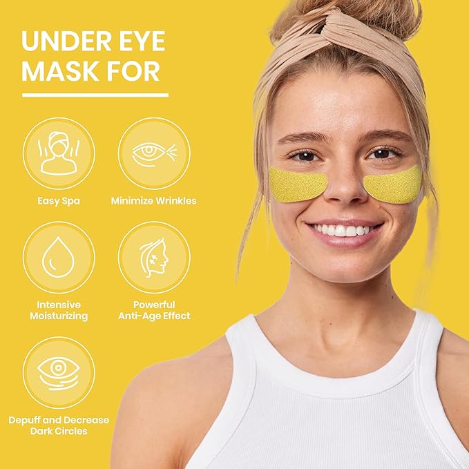 24k Gold Under Eye Patches for Puffy Eyes (7 Pairs) – Gold Foil Under Eye Masks for Dark Circle with Betaine, Hyaluronic Acid – Skincare Eye Bags Patches Treatment for Men & Women-BrightBean Baby