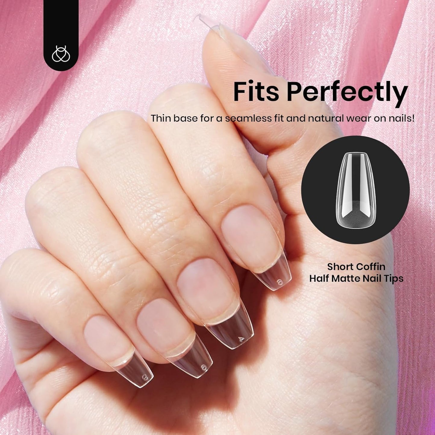 Beetles Short Coffin Nail Tips 576 PCS Half Matte Pre-shape Short Coffin Fake Nails 12 Sizes Full Cover Acrylic False Nails Nail Extension DIY Manicure Gifts for Women-BrightBean Baby