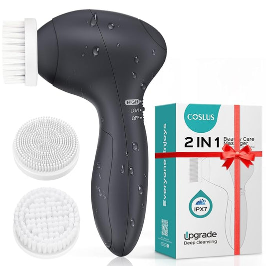 COSLUS Face Scrubber Facial Cleansing Brush: 2 Speed Adjustable Face Cleansing Brush for Sensitive Skin, Beard Care - Deep Cleansing & Gentle Exfoliating, Portable for Travel & Shower, for Men Teens-BrightBean Baby