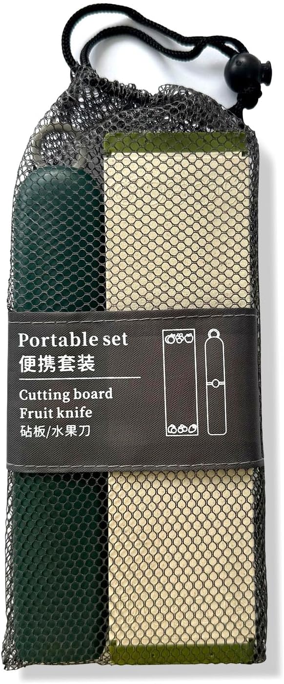 5-in-1 Small Cutting Board Set，Multifunctional Travel Stainless Steel Fruit Knife with cover，Outdoor Portable Peeling Fruit Potato Peeler for Travel, Camping, Kitchen (green)