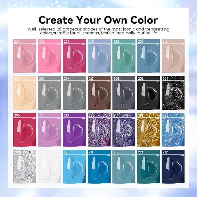 JEWHITENY 28 Colors Poly Nail Gel Set - 15ml Nude Pink Brown Black Grey Blue Yellow Tones for French Manicure DIY Nail Art Salon & Home Use Holiday Gift-BrightBean Baby