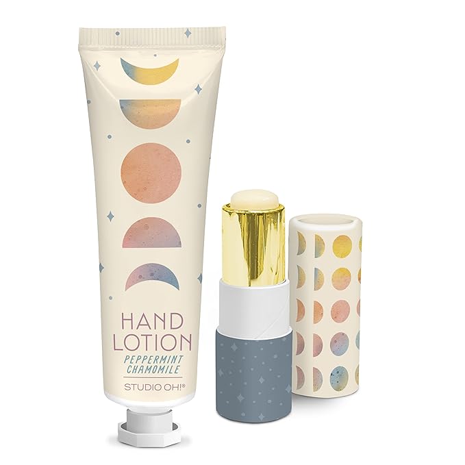 Studio Oh! Lip Balm & Hand Lotion Set - Travel-Size Toiletries, 2-Piece Gift Set - Moisturizing, Portable - Moon Phases-BrightBean Baby