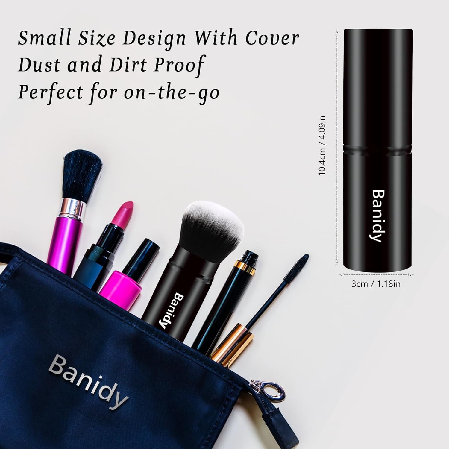 Makeup Brush Kabuki Face Brushes Retractable Travel Blush Brush Portable Flawless for Foundation, Powder Blush, Bronzer, Buffing, Liquid, Cream, Cruelty Free with Cover(Round-Head)-BrightBean Baby