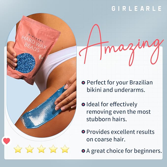 Hard Wax Beads, 1lb Wax Beans for Hair Removal, Hard Wax for Women Sensitive Skin at Home, Wax Refill Perfect for Brazilian Bikini, Eyebrow, Legs, Facial and Full Body with Chamomile Formula-BrightBean Baby