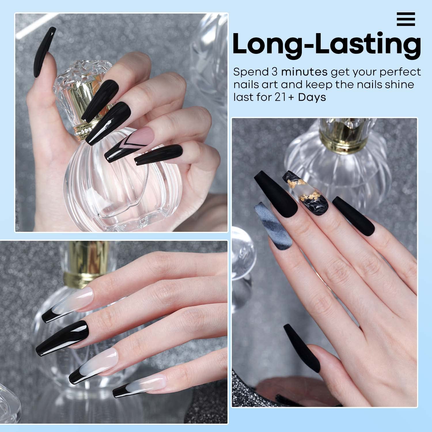 Modelones Dip Powder Black Color, Nail Dipping French Nail Art, 28 Long-Lasting Pro System Salon DIY at Home No Needed Lamp Cured-BrightBean Baby