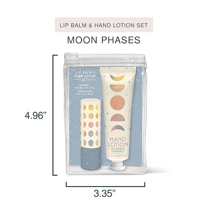 Studio Oh! Lip Balm & Hand Lotion Set - Travel-Size Toiletries, 2-Piece Gift Set - Moisturizing, Portable - Moon Phases-BrightBean Baby