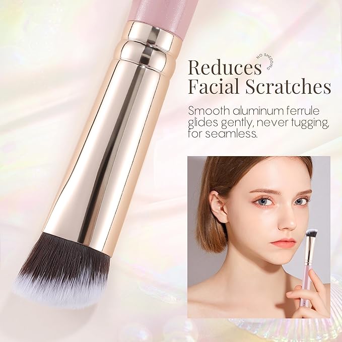 GLO&RAY Angled Concealer Brush with Cap – Flat Top Synthetic Makeup Brush for Under Eye, Spot Coverage, Travel Size Concealer Blending Tool for Liquid & Cream Application (Pink)-BrightBean Baby