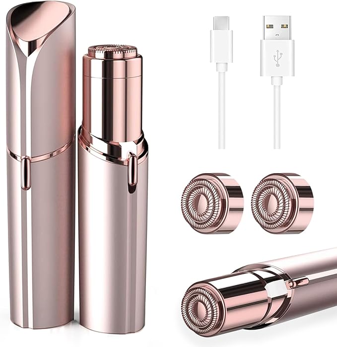 tuokiy Facial Hair Remover for Women, Face Shaver for Women, Lady Face Electric Razor for Lip, Chin, Peach Fuzz, 2 Replacement Heads and USB Rechargeable-BrightBean Baby