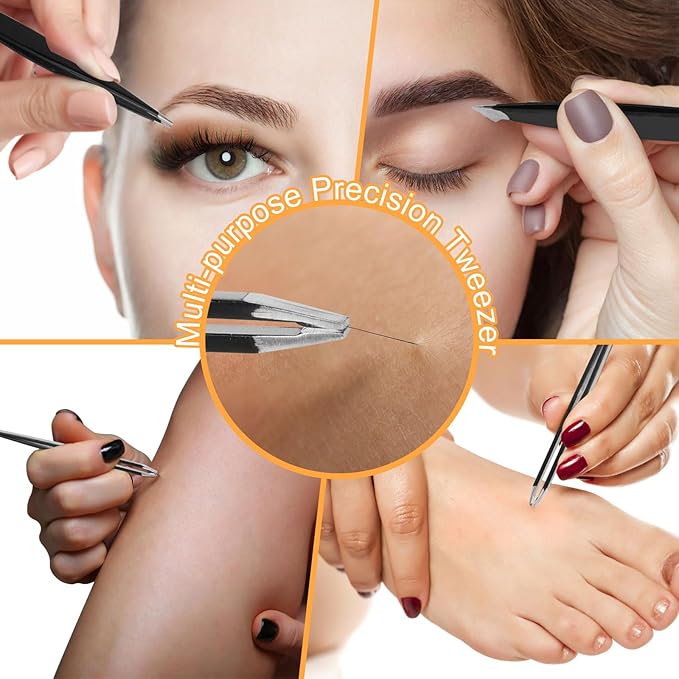 Yougai 9 Pcs Tweezers and Nail Clippers Kit for Facial Hair Women with Travel Case, Professional Stainless Steel Eyebrow Tweezers Kit Great Precision Tweezers for Daily Beauty Tool-BrightBean Baby