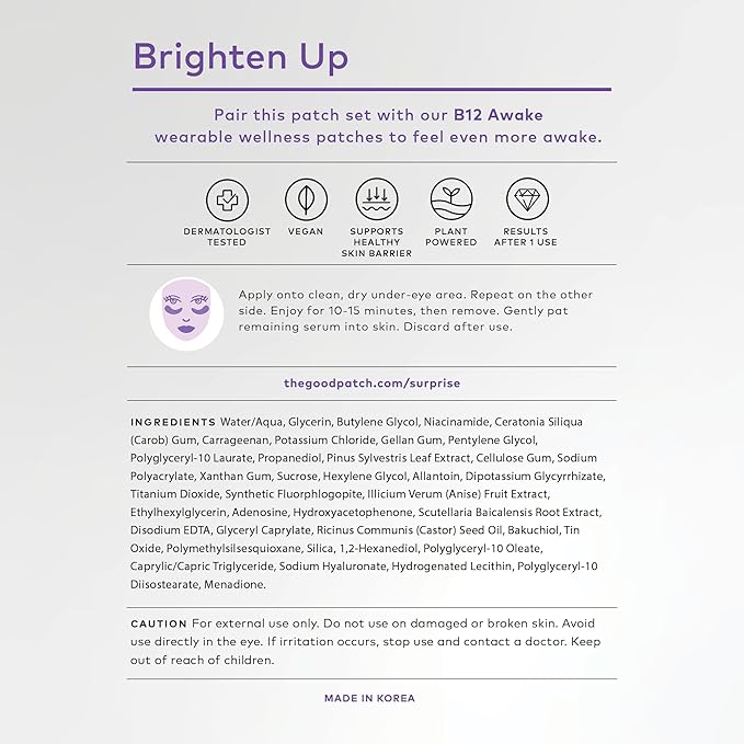 The Good Patch Brighten Up Hydrogel Under Eye Patches for Dark Circles and Puffy Eyes, Made with Niacinamide, Vitamin K, Pine Leaf Extract, Clinically Proven (18 Total Patch Sets)-BrightBean Baby