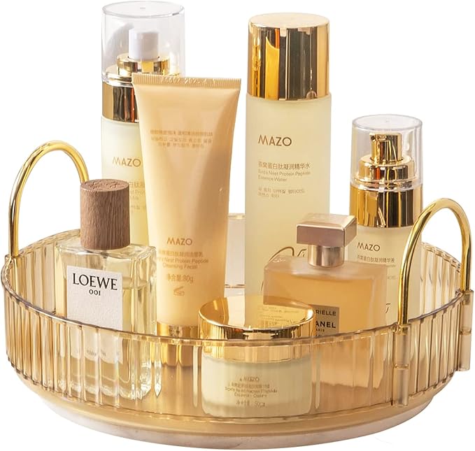 Rotating Makeup Organizer for Vanity, High-Capacity Skincare Clear Make Up Storage Perfume Organizers Cosmetic Dresser Organizer Countertop 360 Spinning (Gold, 1 Tier)-BrightBean Baby