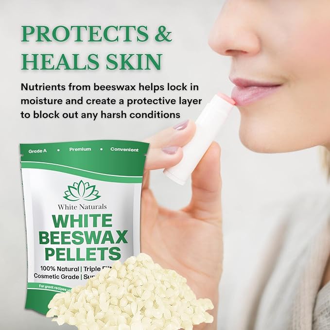 White Beeswax Pellets 2lb (1lb in Each Bag), Pure, Natural, Cosmetic Grade, Organic, Bees Wax Pastilles, 3X Filtered, Great For Soap Making, Candles, DIY Lip Balms, Sunscreen By White Naturals-BrightBean Baby