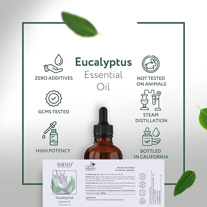 HBNO California Bottled Eucalyptus Essential Oil for Diffuser 4 fl oz (120ml) - Perfect Eucalyptus Oil Essential Oil for Aromatherapy & DIY-BrightBean Baby