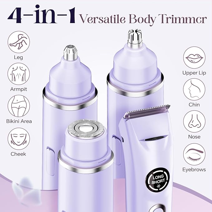 Bikini Trimmer for Women|Hair Removal Shaver - Painless Electric Razor, Cordless Body Shaver for Travel, Replaceable Lady Facial Razor|Trim Nasal/Eyebrows, IPX7 Waterproof&Easy Cleaning, Ceramic Blade-BrightBean Baby