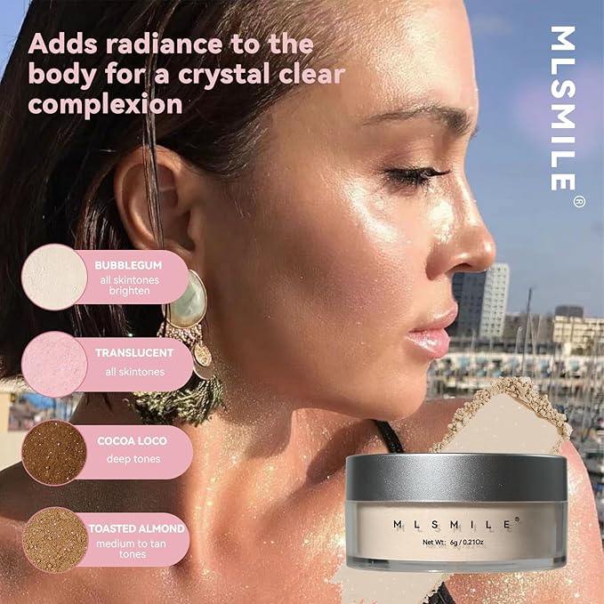 AKARY White Translucent Setting Powder, Shimmer Finishing Powder Oil Control for Long Lasting Makeup, Lightweight Loose Powder Waterproof Makes Skin Downy, Blurring Powder for All Skin Tones, 01-BrightBean Baby