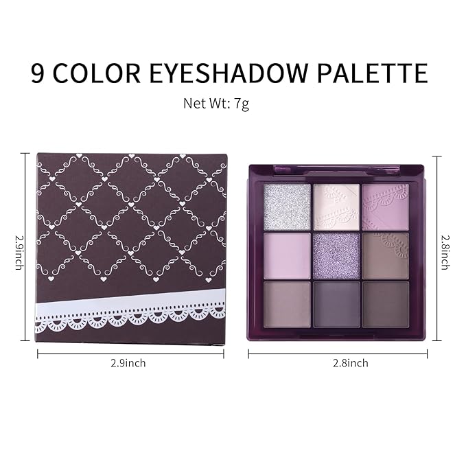 Erinde 9 Colors Eyeshadow Palette, Matte Shimmer Glitter Eye Shadow Palette Makeup, Highly Pigmented Long Lasting Waterproof, Natural Neutral Nude Eyeshadow Make Up Pallet, Purple Dreamscape-BrightBean Baby