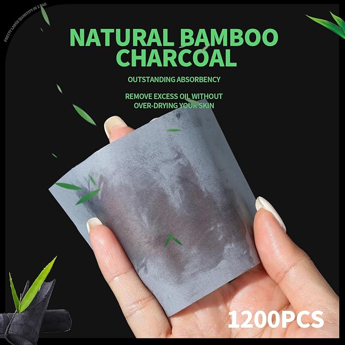 Blotting Paper for Oily Skin, Natural Bamboo Charcoal Blotting Paper, Oil Blotting Sheets for Face, 100 * 70MM Large Oil Absorbing Sheets Makeup Face Tissues, 200 Counts-BrightBean Baby
