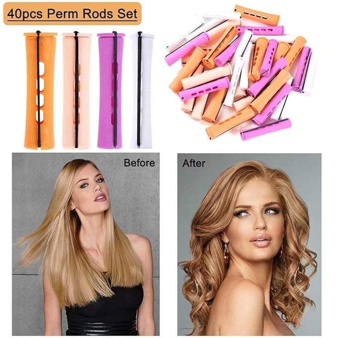 40pcs Perm Rods Set for Natural Hair 4 Sizes Cold Wave Rods Hair Rollers for Women Curling Rods for Long Medium Small Hair Curler Styling DIY Hairdressing Tools（Orange+Beige+Purple+white）-BrightBean Baby