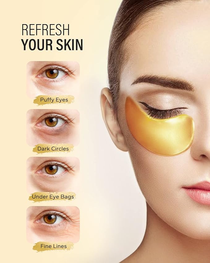 24k Gold Under Eye Patches (50 Pairs), eye mask, Collagen Skin Care Products, Eye Patches for Puffy Eyes, eye masks for dark circles and puffiness-BrightBean Baby